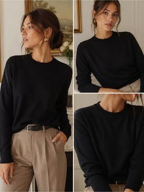 Theory 100% Cashmere Black Crewneck Sweater Size M Quiet Luxury Classic